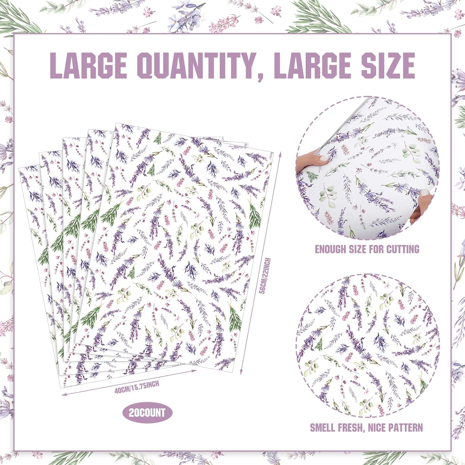 BBTO 20 Sheet Fragrant Drawer Liners for Dresser Scented Cabinet Liners for Shelves 15.8x22 Paper Liner for Drawers and Cabinets Non Adhesive Drawer Paper Liner for Home Shelf Close (Lavender) V58544