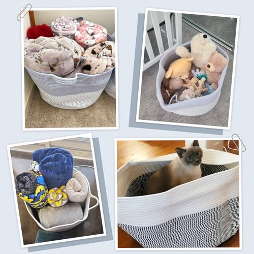 INDRESSME Large Cotton Rope Storage Basket with Handles, 90L Grey R37552