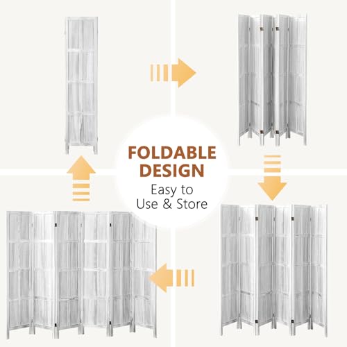 Wood Room Divider 4 Panel, 5.6 FT Tall Folding Privacy Screen, Retro White K4688