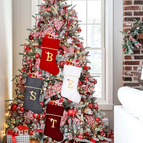 20 Inches Initial Monogram Blue Velvet Christmas Stocking with Gold Trim U394