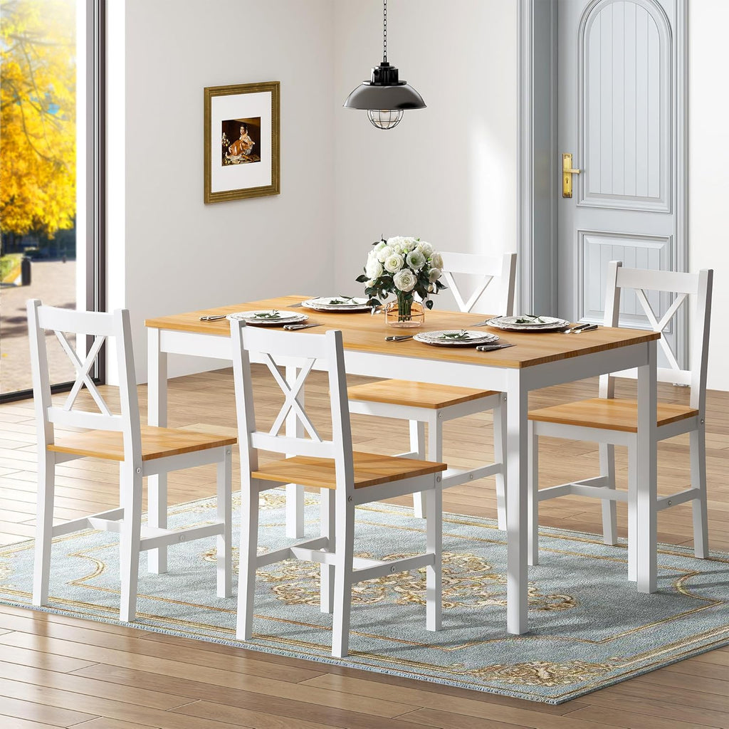 sogesfurniture 47.2" 5-Piece Pine Wood Dining Table Set with 4 Chairs J252877