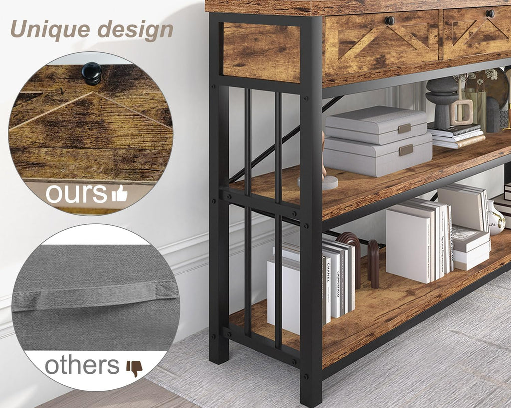 HSH Entryway Console Table with 3 Drawers, Rustic Brown, 55 inch I35530
