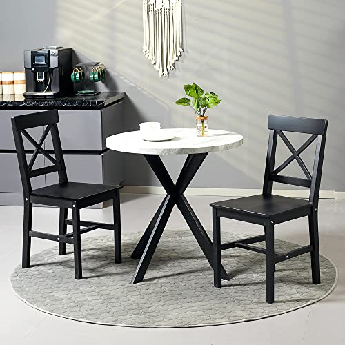 HOMCOM Modern Farmhouse Dining Chairs Set of 2, Wooden Cross Back, Black R739