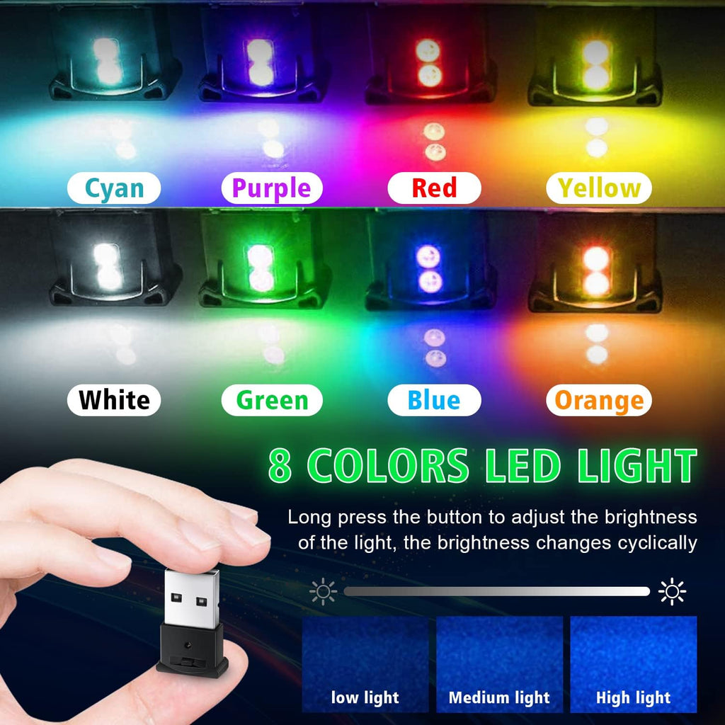 Ouzorp 4 Pcs Mini USB LED Light, RGB Car Interior Lighting with Adjustable Brightness H70931