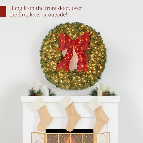 Best Choice Products 36in Pre-Lit Fir Christmas Wreath with Red Lighted Bow M107412
