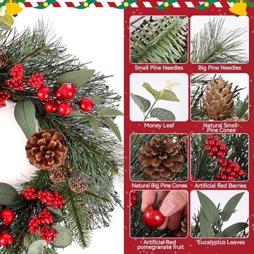 24 Inch Christmas Wreath with Red Bow for Front Door C225