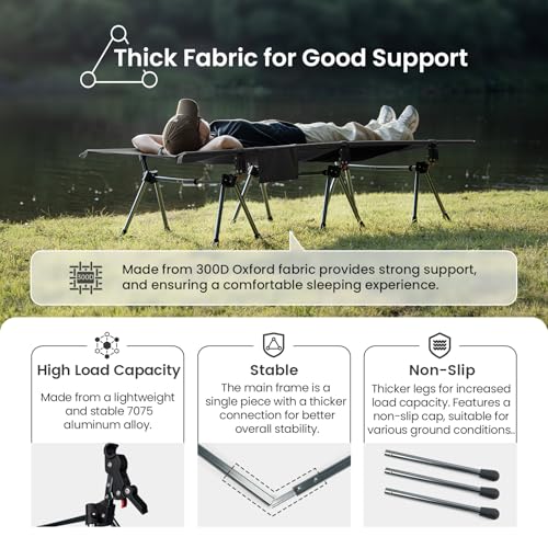 OneTigris SUPRANUBIS Camping Cot, Height Adjustable, Portable Folding Bed R56991