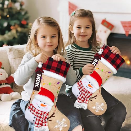 DEMIUKO 3PCS Christmas Stockings with Name Tags Snowman Santa Penguin F6894