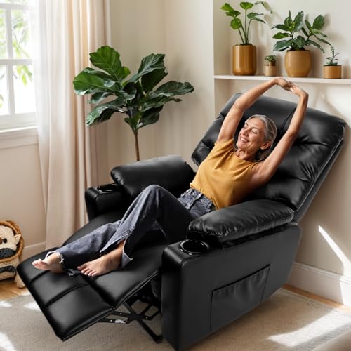 Himimi PU Leather Electric Power Lift Chair Recliner with Heat and Massage, Black I715