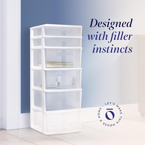 HOMZ Drawer Tower 6-Tier Clear Plastic Storage Organizer Cart, White Frame M699167