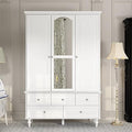 Hitow 3 Door Wardrobe Armoire Closet with Mirror, Retro Wardrobe Cabinet with 5 Drawers & Hanging Rod, Bedroom Armoire Dresser Wardrobe Clothes Organizer, A White (47.2" W x 20" D x 70.9" H)
