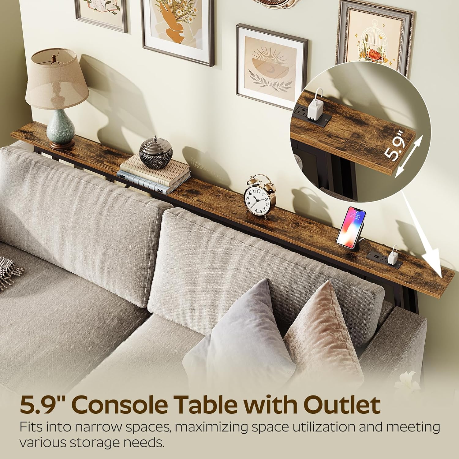 78.7" Console Table with Power Outlets Bundle, Narrow Entryway & Sofa Table T29954