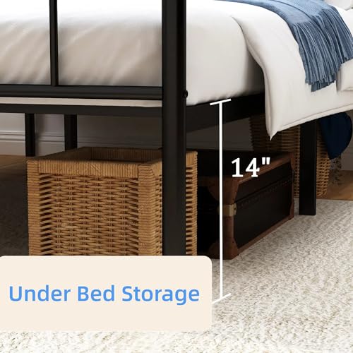 Full Size Metal Platform Bed Frame with Headboard, Black U138819