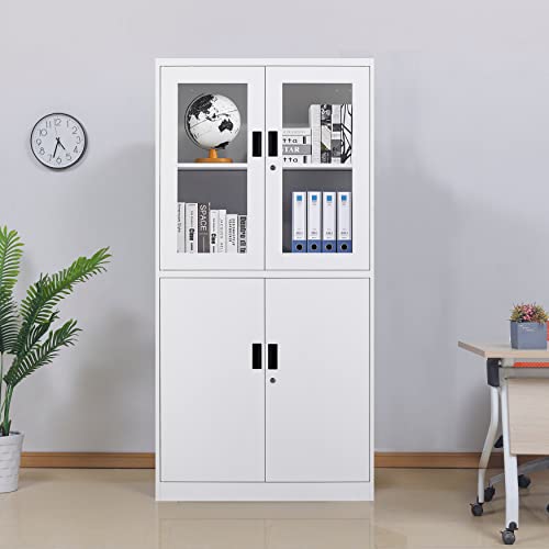 Metal Storage Cabinet with Doors and Shelves, 71" Locking Steel, White L799