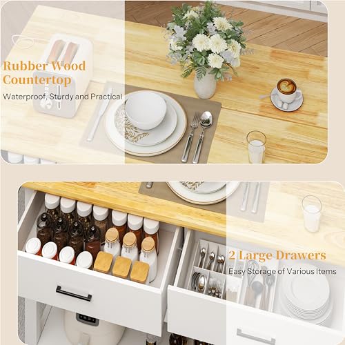 47.3" Solid Rubberwood Kitchen Island with Power Outlets, Grey E752