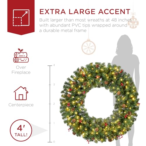 Best Choice Products 60in Pre-Lit Fir Christmas Wreath with 300 LED Lights E577048
