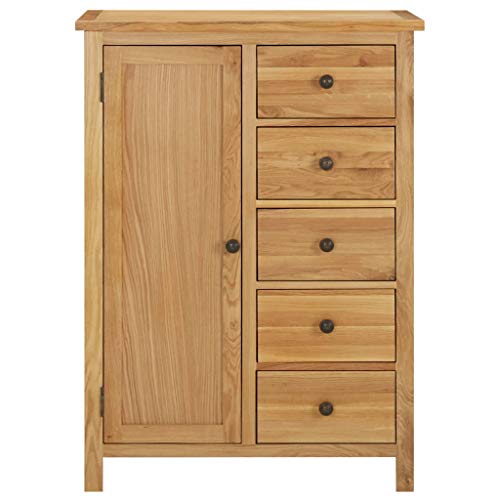 Solid Oak Wood Wardrobe with Hanging Rail and Drawers N32694