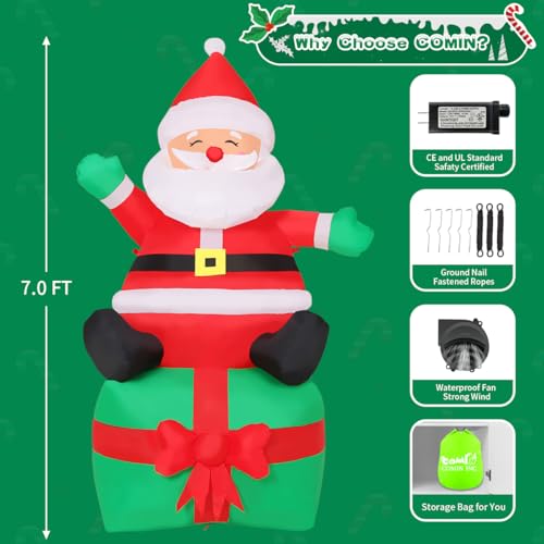 COMIN 7 FT Christmas Inflatables Santa with Built-in LEDs for Outdoor Yard U919