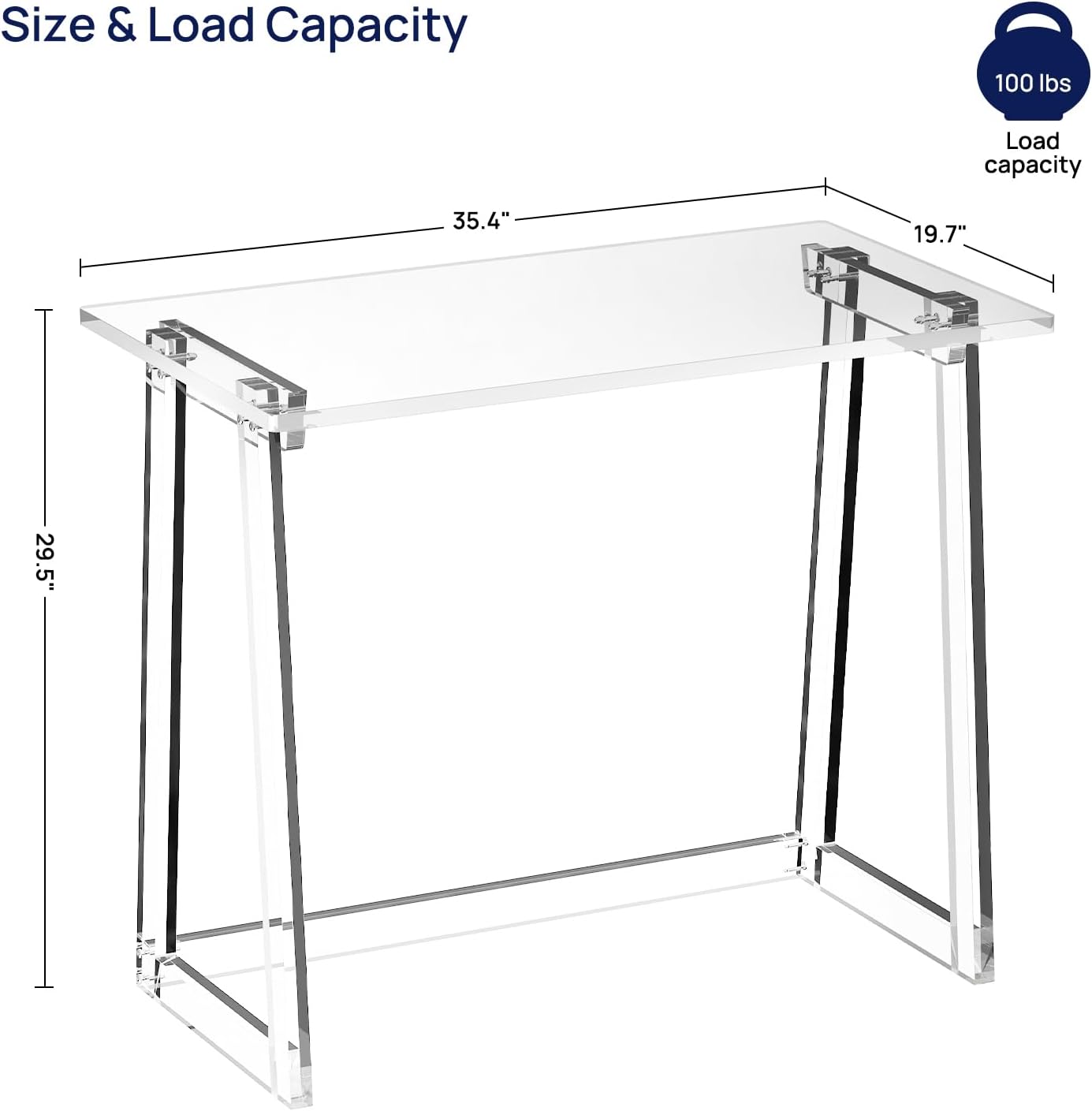 HMYHUM Acrylic Desk 35.4 Inch Clear Computer Desk with Trapezoid Legs F311427