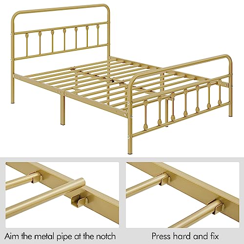 Yaheetech Classic Metal Platform Bed Frame with Victorian Headboard, Full Size Black T81083