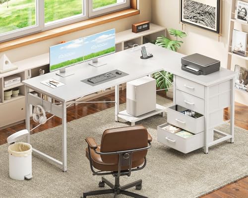 AODK L Shaped Gaming Desk with 4 Drawers, Power Outlets, Black P81263