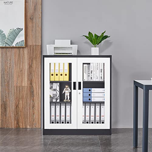 Metal Storage Cabinet with Doors and Shelves, 71" Locking Steel, White L799