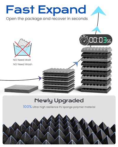 Pyramid Sound Proof Foam Panels 12 Pack Self-Adhesive Black E448793