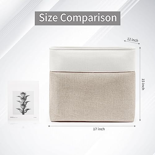 Large Fabric Storage Baskets with Handles 3 Pack, Beige & White Y2184