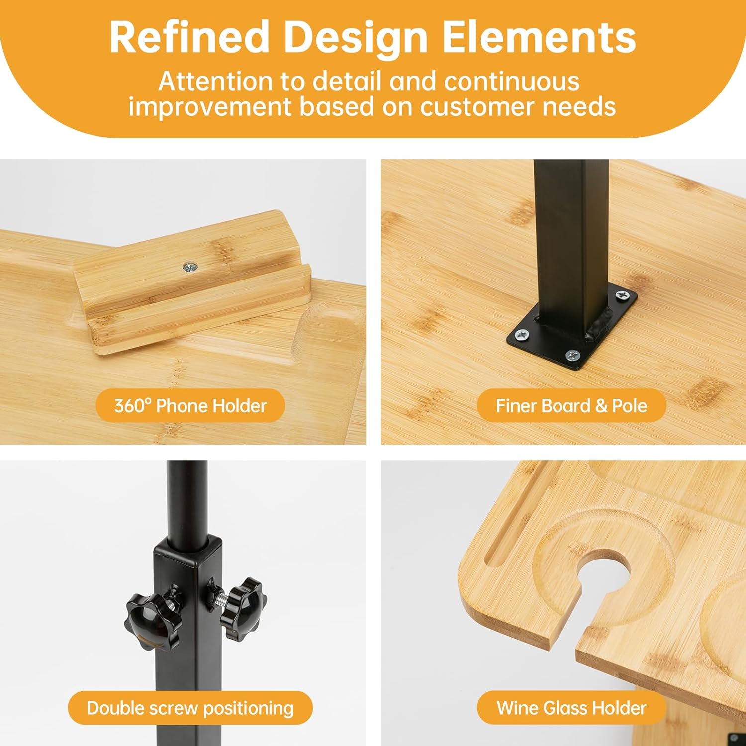 Bamboo Couch Tray Table with 360° Swivel and Height Adjustment K617