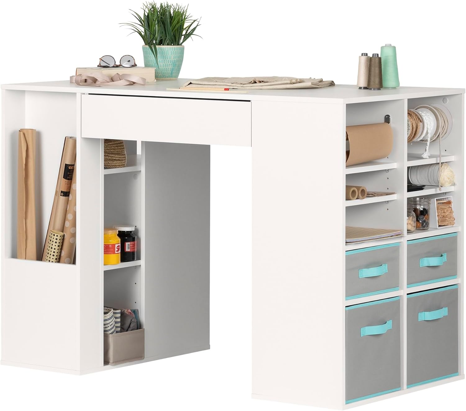 South Shore Crea Counter-Height Craft Table with Scratchproof Surface, Pure White J3763