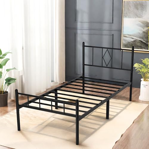 Full Size Metal Platform Bed Frame with Headboard, Black U138819
