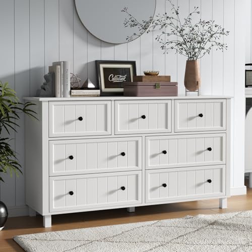 Farmhouse White Dresser with 7 Drawers for Bedroom B342