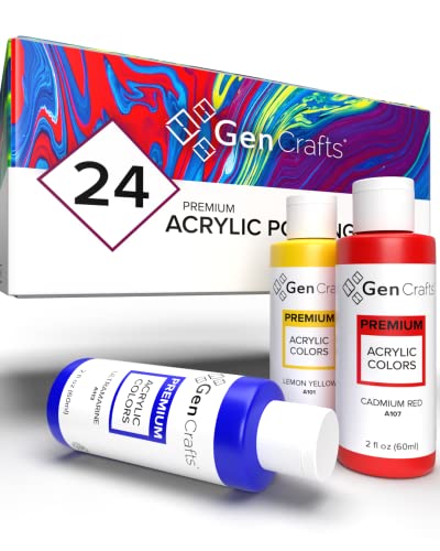 GenCrafts Neon Acrylic Pouring Paint 12 Colors - Pre-Mixed High Flow Ready to Pour - 2 oz./59 ml Bottles - Multi-Purpose Paints for Canvas, Paper, Rocks, Wood