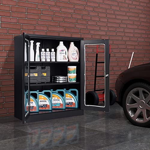 Metal Storage Cabinet with Doors and Shelves, 71" Locking Steel, White L799
