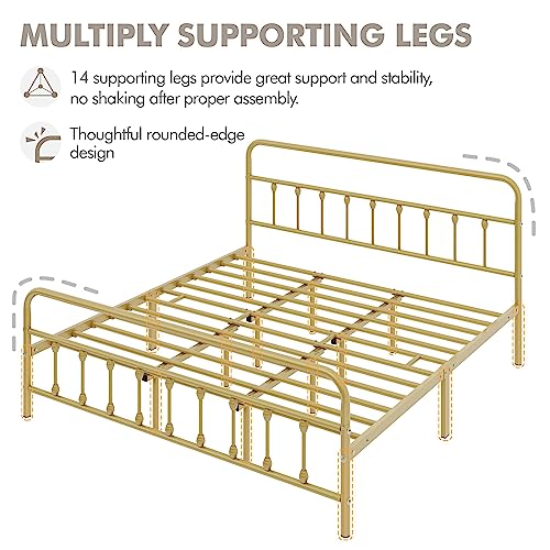 Yaheetech Classic Metal Platform Bed Frame with Victorian Headboard, Full Size Black T81083