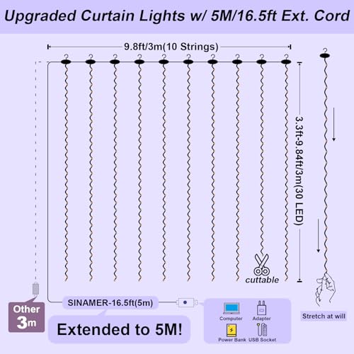 600LED Curtain Lights for Bedroom, Warm White, 8 Modes Y367582